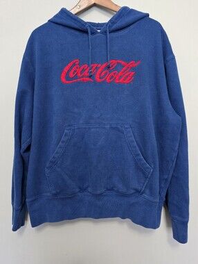 Coca Cola Men's Blue Logo Hoodie Size Large